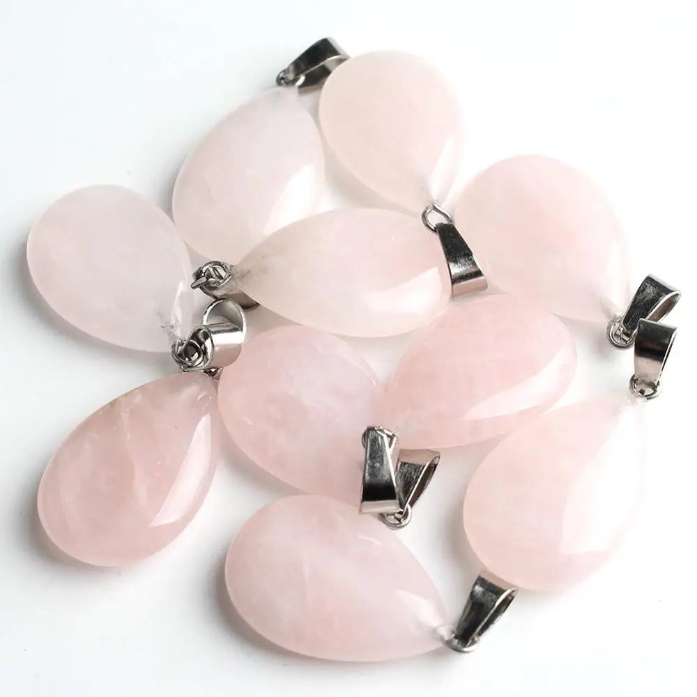 Pink Quartz 10 шт./лот, подвески в форме капли воды, подвески, подвески с кварцевым тигровым глазом, бирюза, унакит, подвеска для ювелирных изделий, сделай сам, браслет - Цвет: Pink Quartz