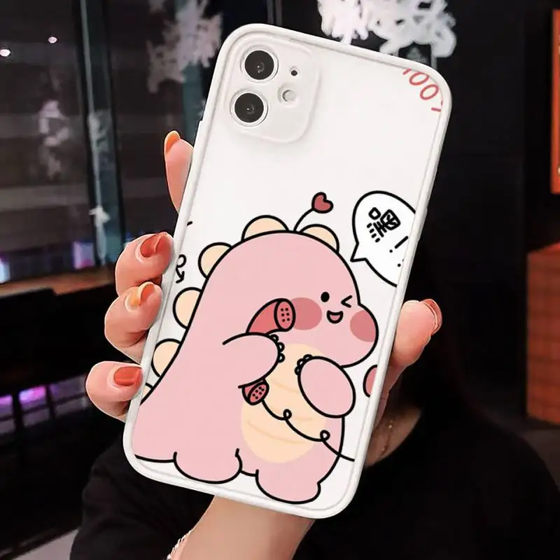 

Cute Cartoon Animal Dinosaur Couple Phone Cases Matte transparent For White iPhone 12 Mini 11 Pro XR XS Max 7 8 Plus X Cover