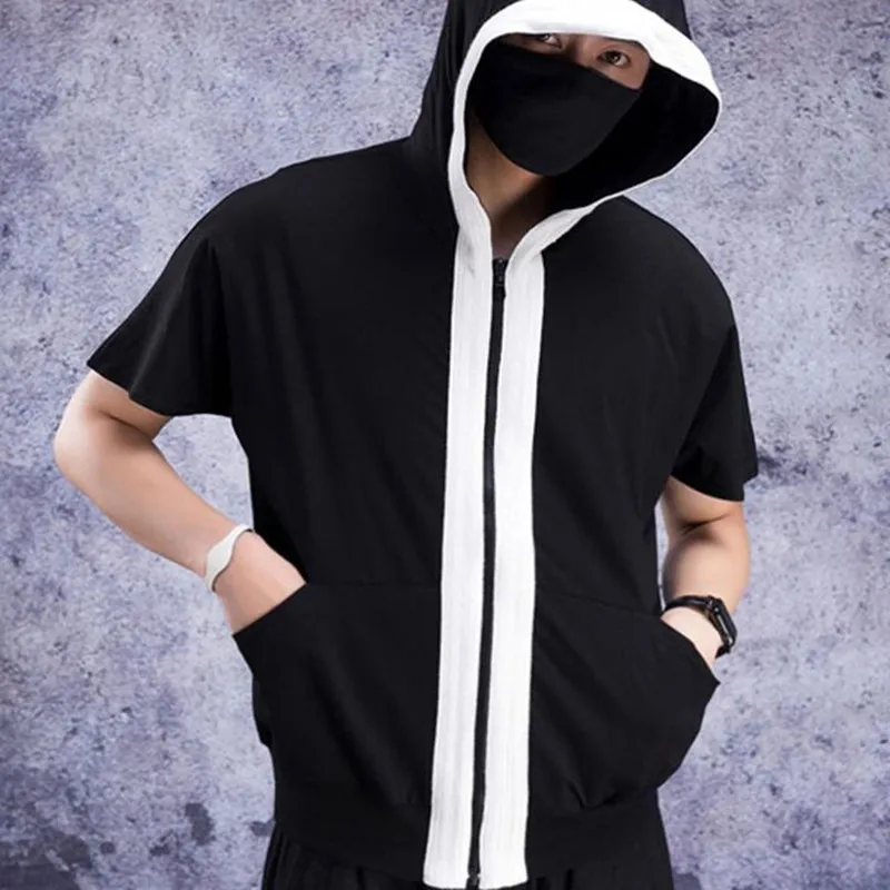 

Autumn men punk hip hop zipper hoodie harajuku oversize hoody man vintage gothic japanese streetwear short sleeve sweatshirt 6XL