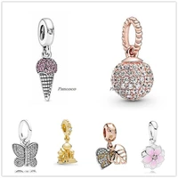 authentic 925 sterling silver pave ice cream cone with crystal pendant charm bead fit pandora bracelet necklace jewelry