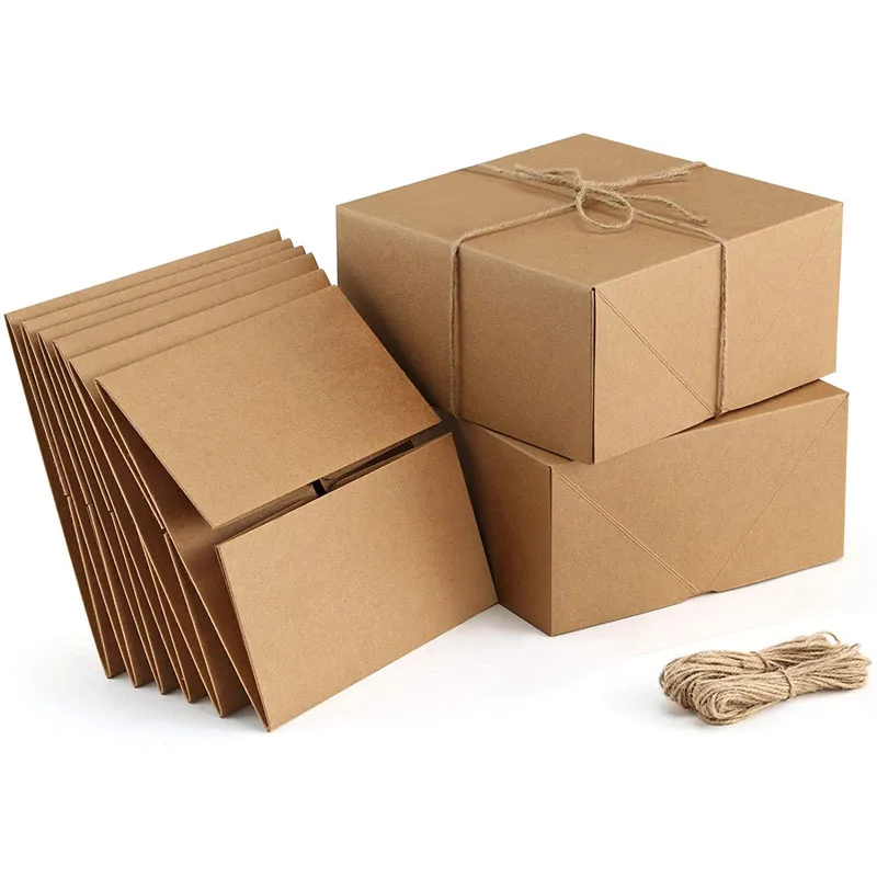 

Premium Gift Boxes 10 Pcs/Lot Brown Paper Gift Boxes with 20 Meters Hemp Rope for Christmas Gifts, Bridesmaid Proposal Boxes