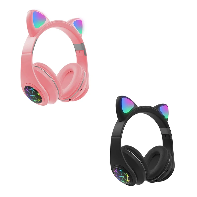 

HOT Bluetooth 5.0 Headphones LED Light Cat Ears Headset Wireless Earphone HIFI Stereo Bass Headphone For Phones With Microphone