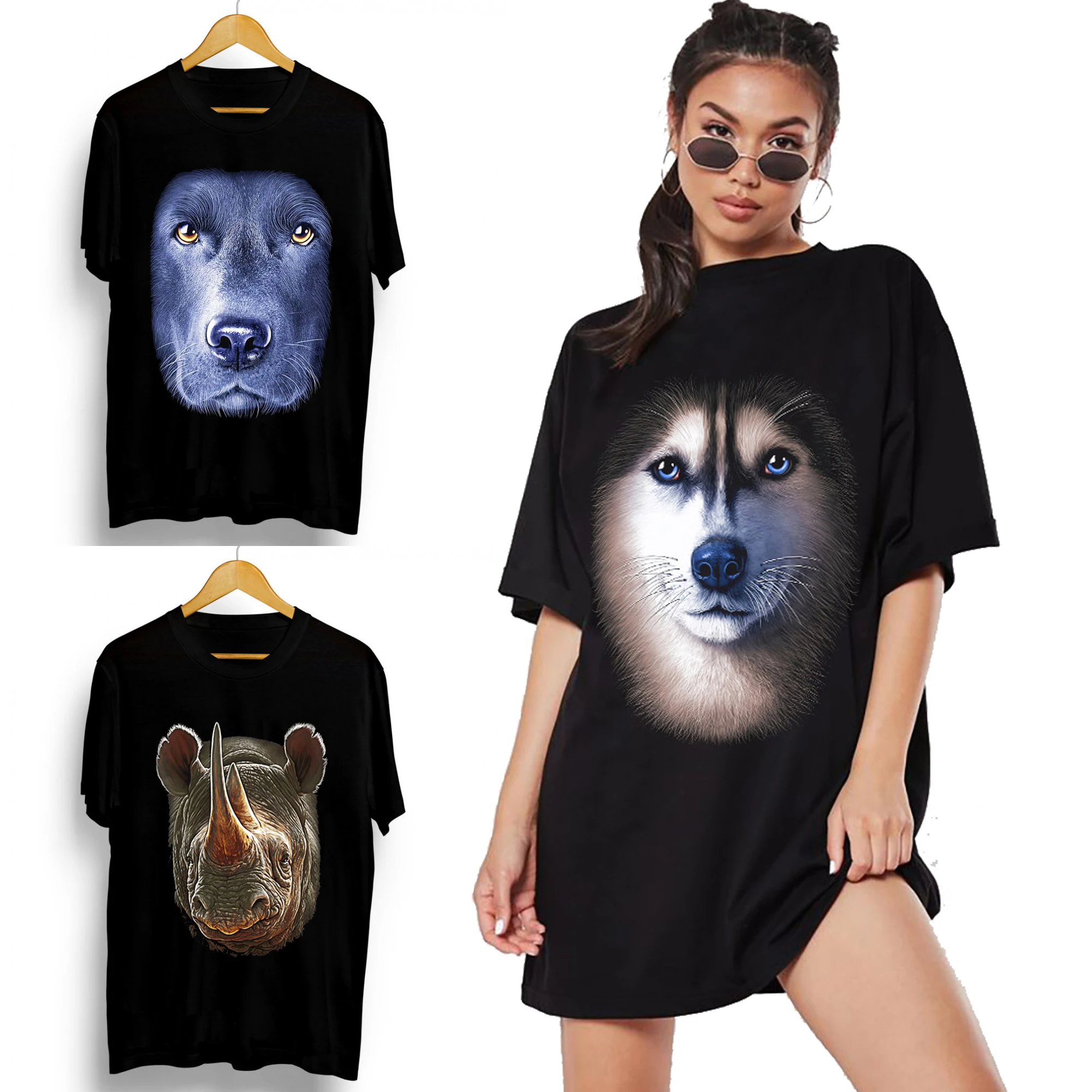 

New 3D Husky Dog Printed T Shirt Men/Women Hip Hop Summer Funnyt Rhinoceros Streetwear Short Sleeve Tops Casual O-Neck Animal