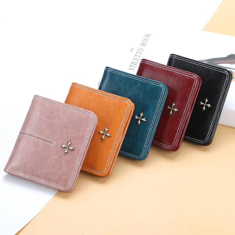 

2021 New Designer Women Wallets Multi-card Position Oil Wax Leather Short Coin Purse Fashionable All-match Zipper Card Holder