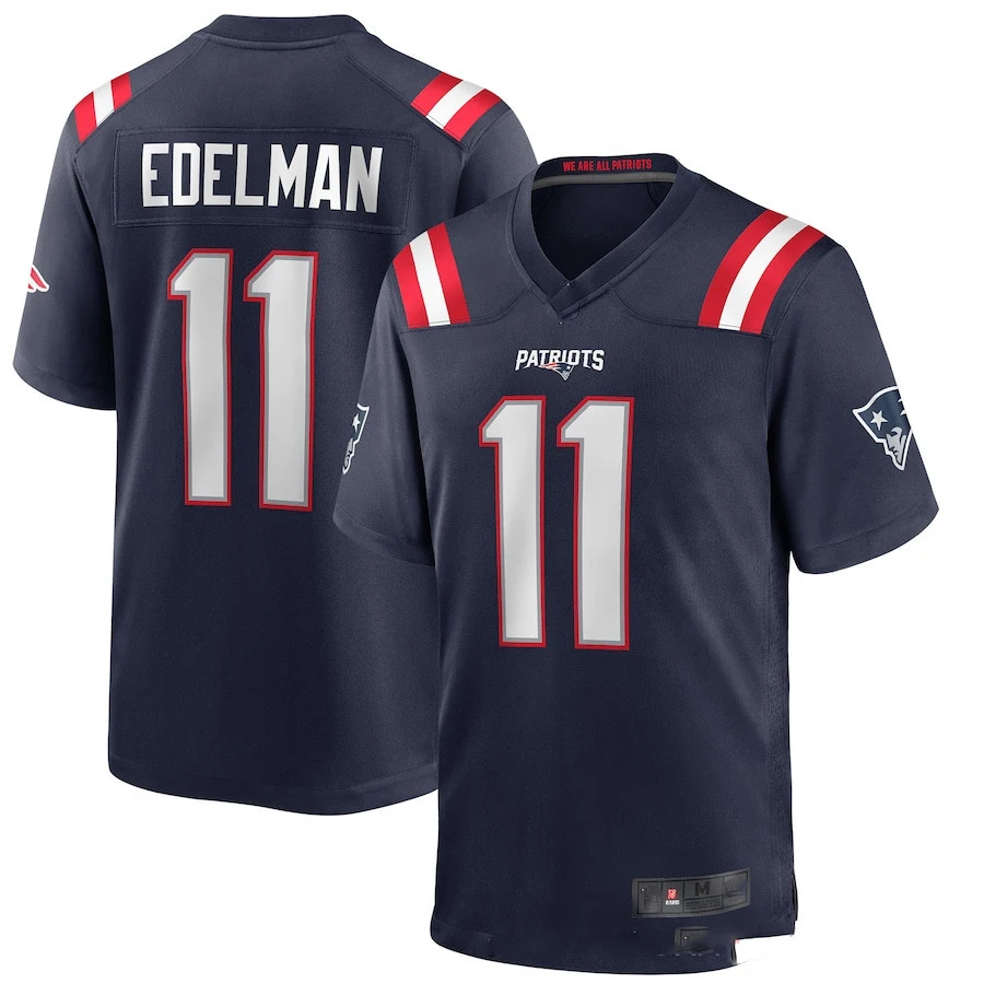 

Embroidery American Football Jersey New England Patriots 11# Edelman Fans Wear Men Women Kid Youth Blue Football Rugby Shirt