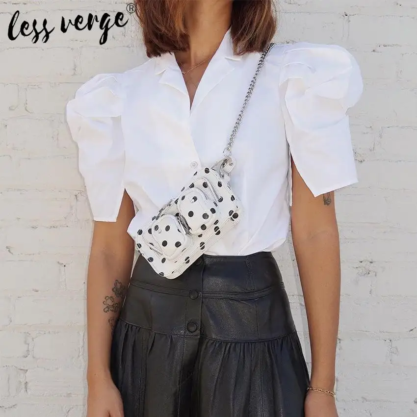 Женская футболка с коротким рукавом Lessverge повседневная однотонная белая пышными