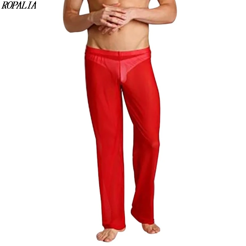 Мужская женственная сетчатая Прозрачная свободная одежда для сна прямые брюки