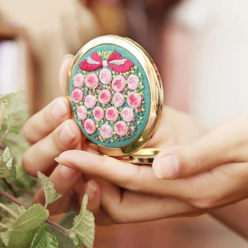 3D зеркало для макияжа с вышивкой сделай сам портативное Складное двухстороннее