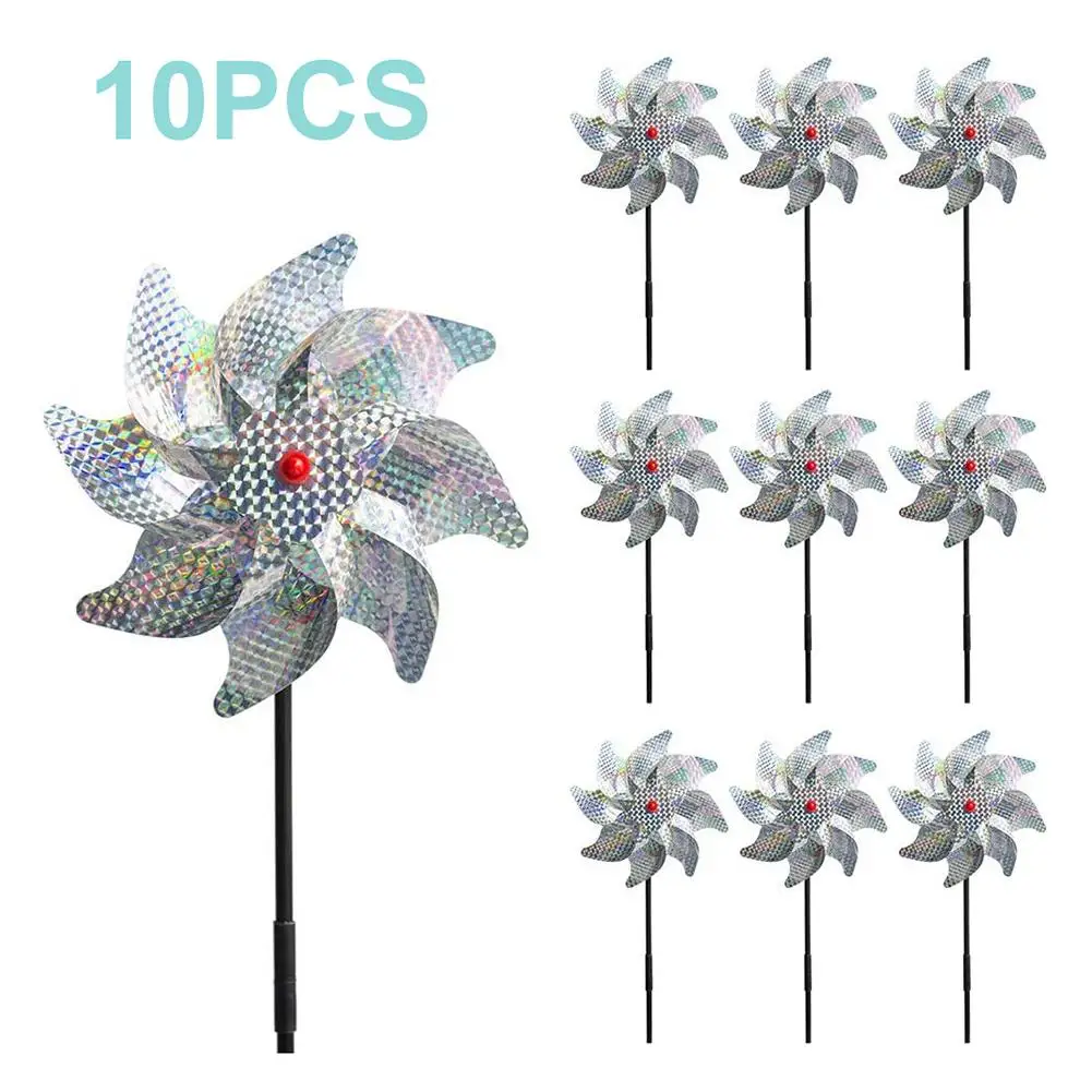 

10pcs Bird Repeller Pinwheels Reflective Sparkly Bird Deterrent Windmill Protect Garden Plant Flower Garden Lawn Decoration