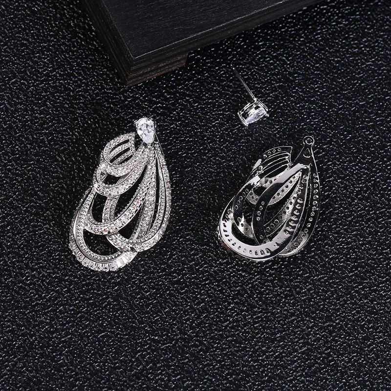 

S925 silver needle micro inlaid zircon fun size hollow raindrop earrings 210320-09