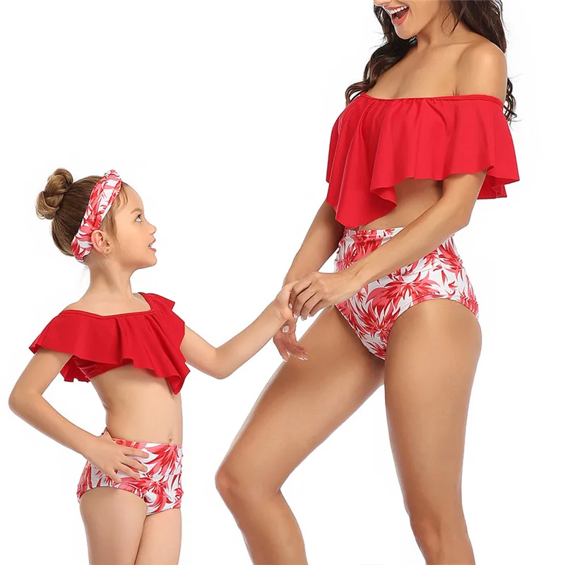 

Parent-Child Swimwear Women Kid Bikini 2020 High Waist Family Matching Swimsuit For Mother And Daughter Floral Print Beachwear
