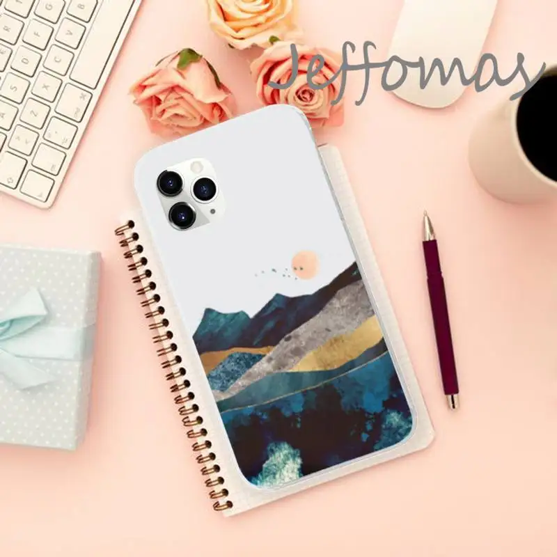 

Mountain Marble Moon Phone Case Transparent for iPhone 11 12 mini pro XS MAX 8 7 6 6S Plus X 5S SE 2020 XR
