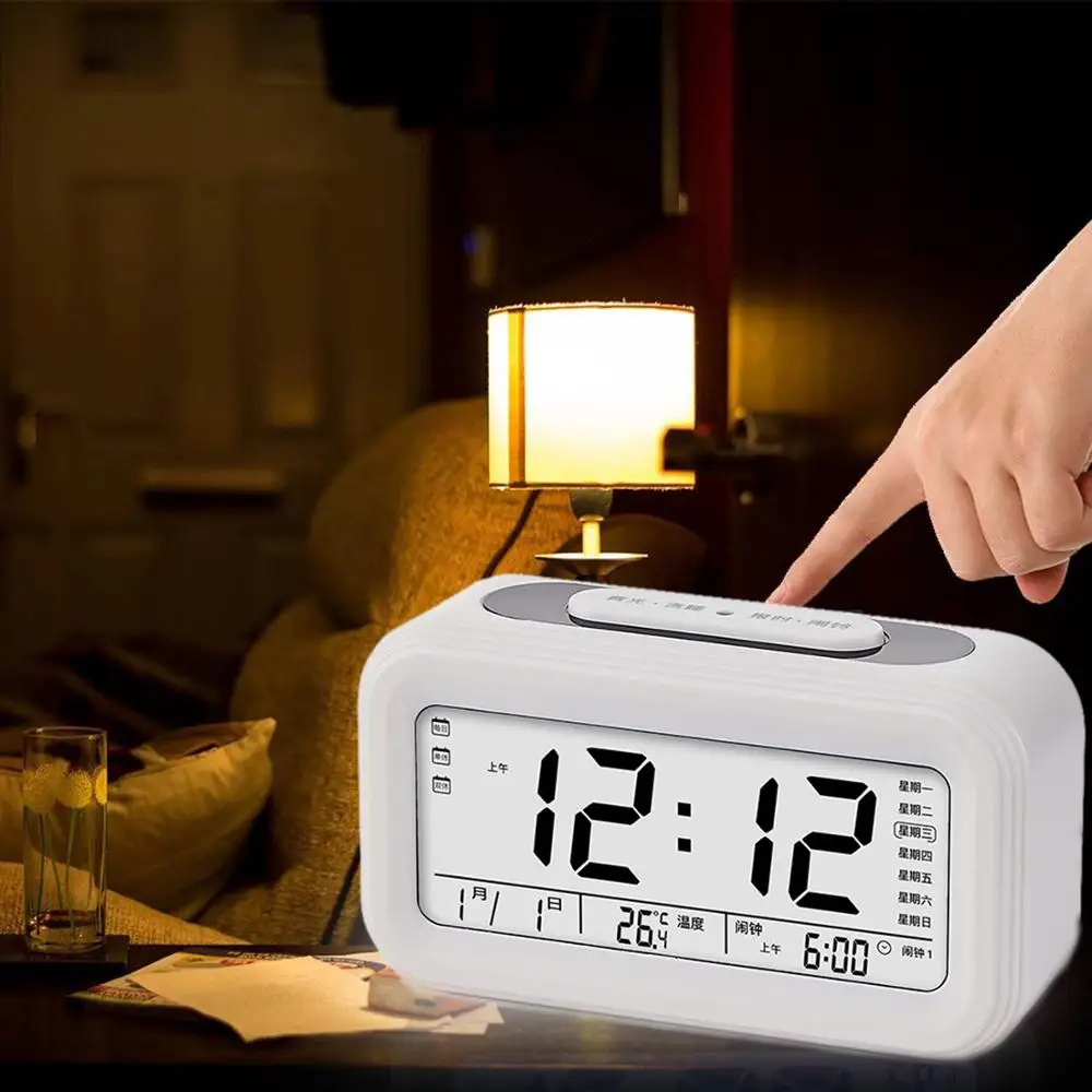 

Alarm Clock LED Display Digital Alarm Clocks Snooze Night Light Battery Clock with Date Calendar Temperature for Home Decor