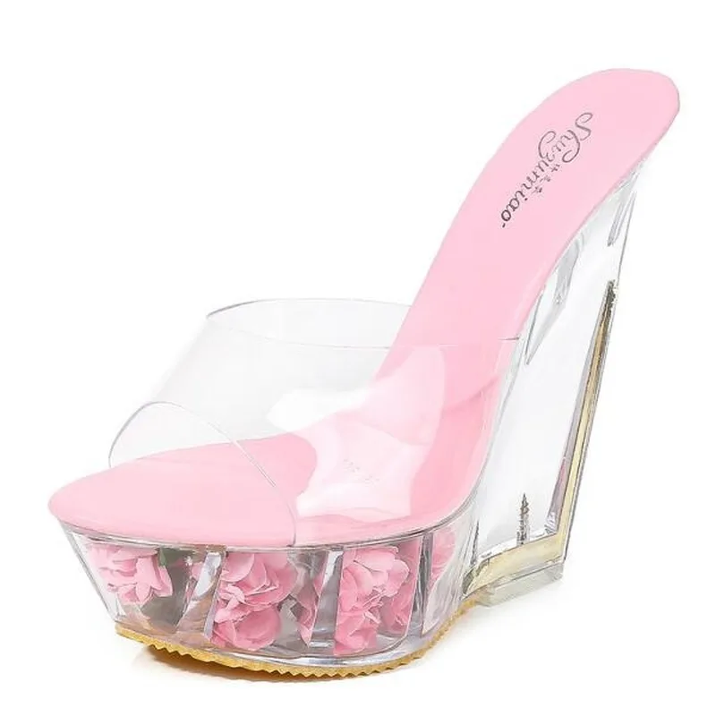 Женские туфли на высоком каблуке летние прозрачные свадебные с кристаллами 14 см