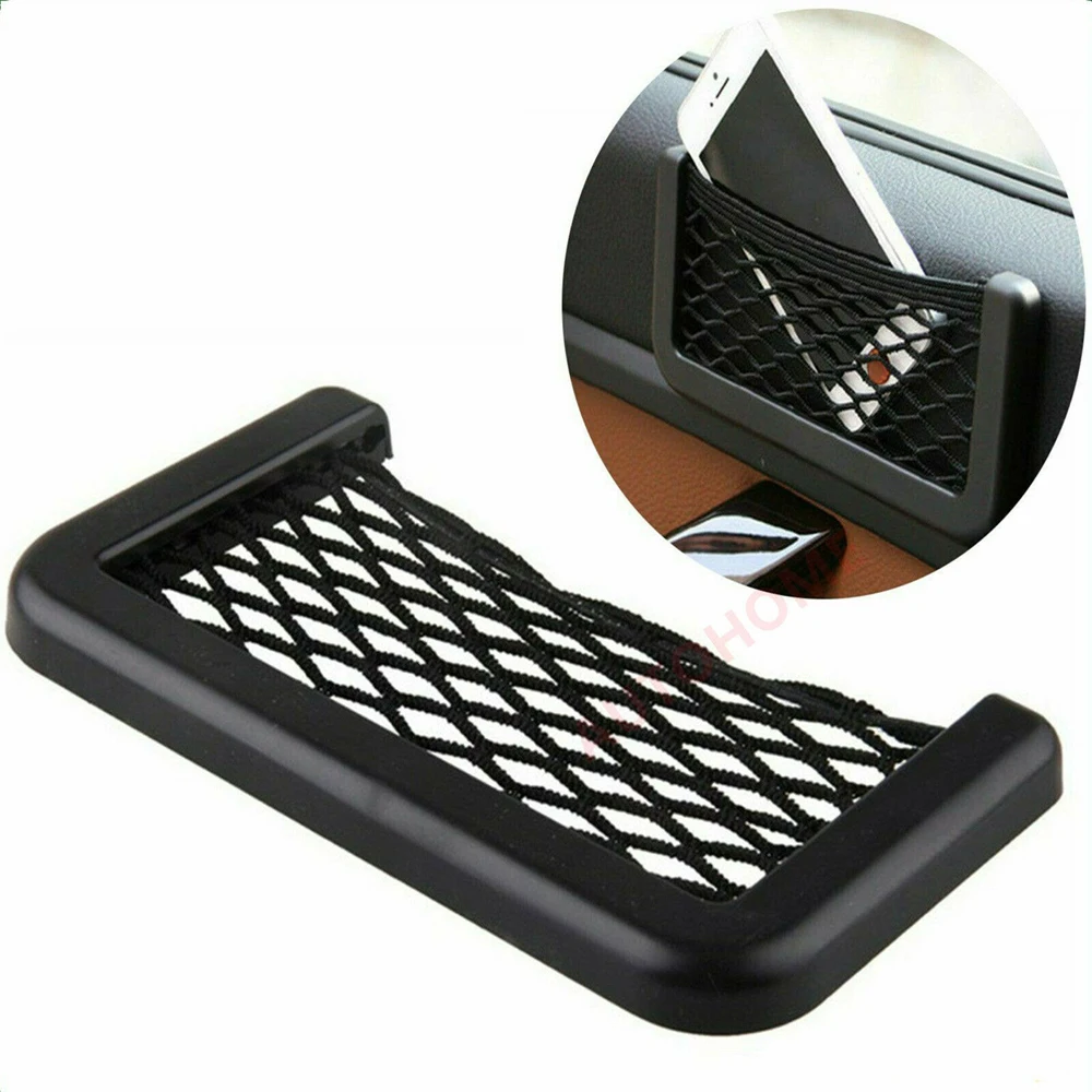 

1Pcs Car Organizer Storage Bag Auto Paste Net Pocket Phone Holder Car Accessories Universal Black Durable 8.5*14.5cm