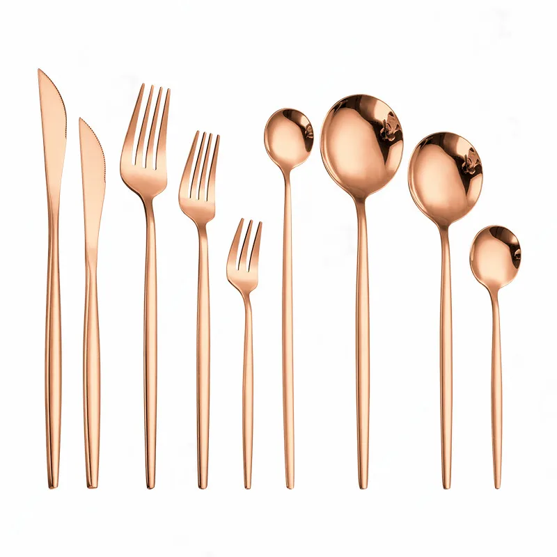 

Rose Gold Cutlery Set Forks Knives Spoons Chopsticks Dinnerware Set Stainless Steel Tableware Kitchen Dinner Set Silverware