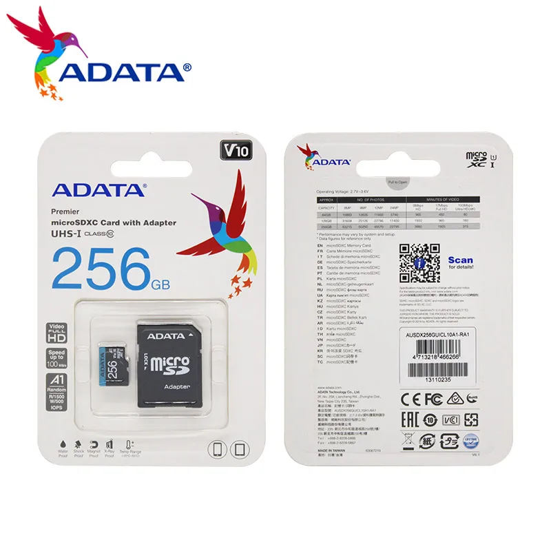 ADATA 256 Гб карта памяти Premier microSDXC с адаптером селфи стик USH I C10 микро SD карты до 98