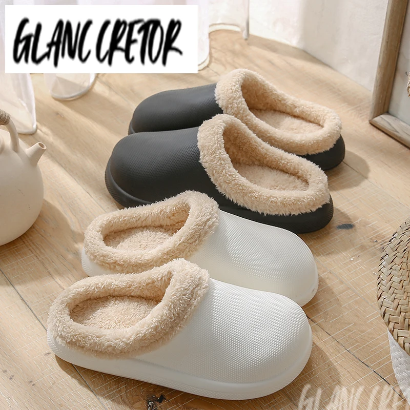 

2021 New Winter Men Slippers Plush Warm Waterproof Couples Non-Slip Cotton Cozy Men House Shoes Suitable Indoor and Outdoor