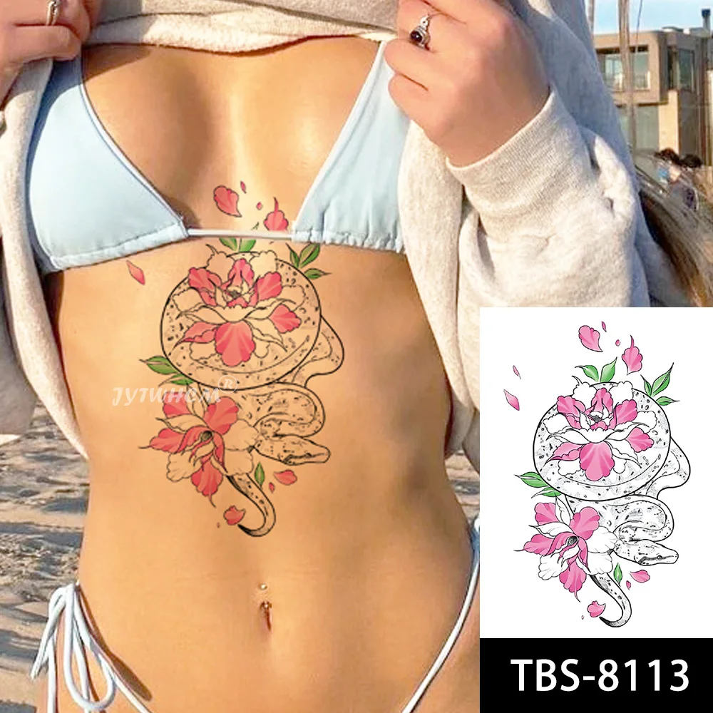 

Black Flower Waterproof Temporary Tattoo Stickers Flash Arm Belly Chest Body Art Sketch Women's Tassel Sexy Fake Tatto Sticker