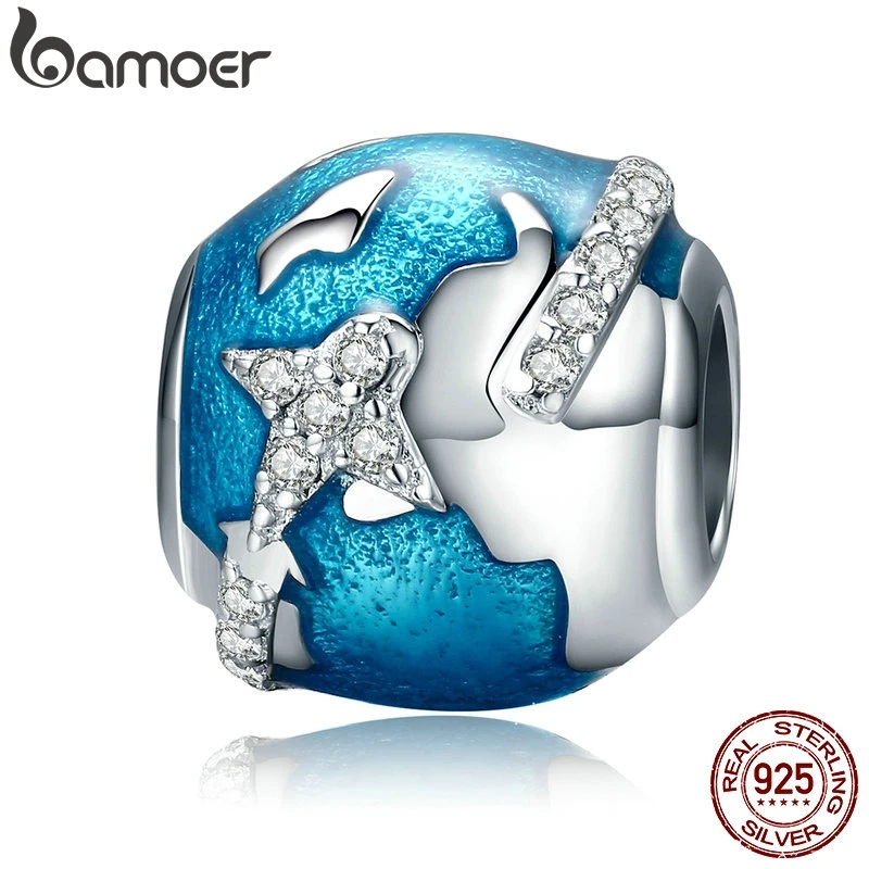 BAMOER 100% натуральный серебряный браслет из серебра с эмалью кубического синего