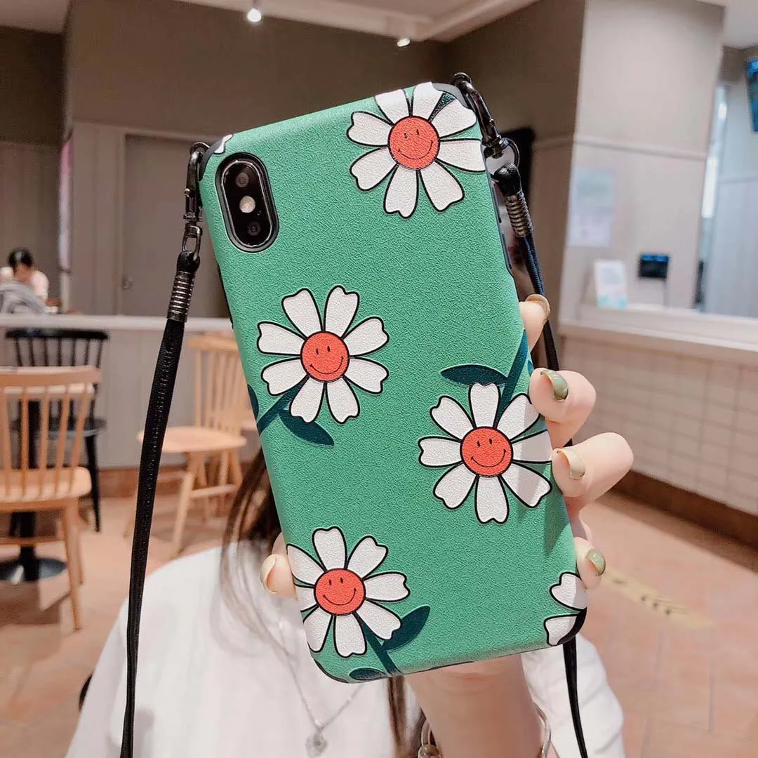 Style3-daisyFlower Ремешок шнур цепь шейный ремешок чехол для переноски иллюстрация чехол для подвешивания для iPhone 11 Pro XS Max XR X 6 6S 7 8 Plus Мягкий ТПУ - Цвет: Style3-daisyFlower