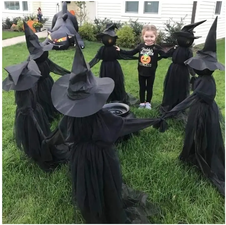 Light-Up Witches with Stakes Halloween Decorations Outdoor Holding Hands Screaming Sound Activated Sensor Decor Dropship | Дом и сад