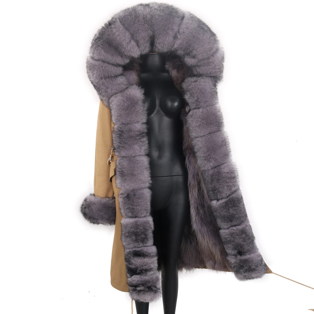 Women Winter Natural Fur Jacket Real Fox Fur Coat X-Long Waterproof Parka Fashion Thick Warm Outerwear Fashion Streetwear