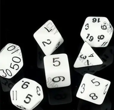 WHITE 7 шт./пакет многогранные кости набор D4, D6, D8, D10, D10%, D12, D20 красочные аксессуары для Настольная игра RPG Подземелья и Драконы DnD MTG - Цвет: WHITE