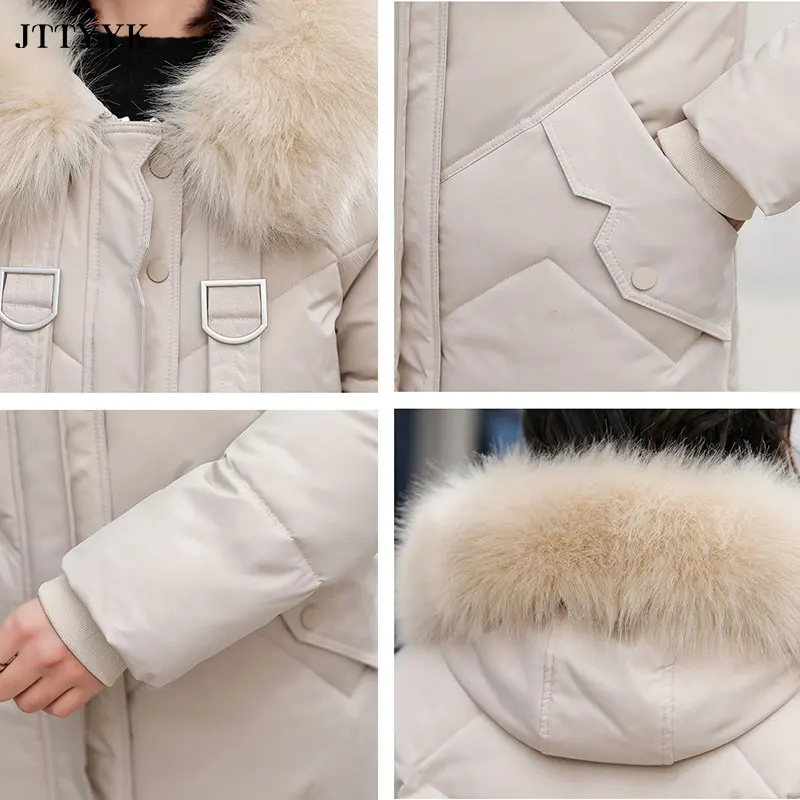 

Winter Coat Women Elegant Warm Black Puffer Jacket Plus Size Clothing 2021 korean Fashion Hooded Big fur Long Parka Coat Women