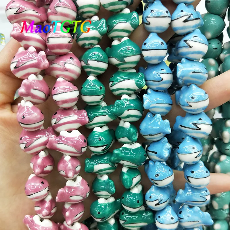 

Whale Shape Ceramic Beads For Jewelry Making Necklace Earrings 19x15mm Hand-painted Porcelain DIY Beads Wholesale