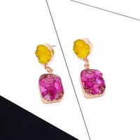 yellow geode stone chic druzy resin quartz dangle drop earrings for women fashion jewelry statement pendientes