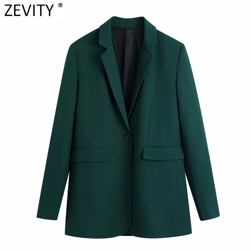 

Zevity New Women 2021 Fashion Single Button Slim Fitting Blazer Coat Office Long Sleeve Pockets Female Outerwear Chic Tops SW711