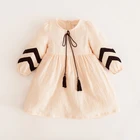 Осеннее платье для маленьких девочек, свободные платья из хлопка и льна с рукавами-фонариками, повседневная одежда для подростков и принцесс с бантом на новый год