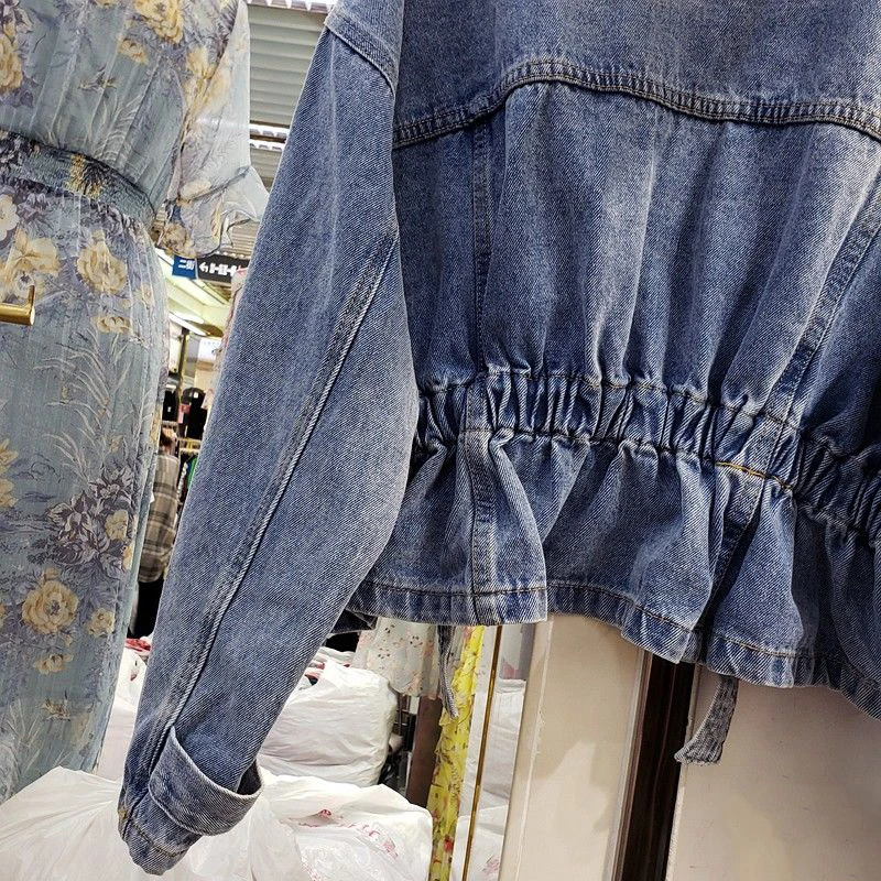 

CBAFU spring autumn streetwear korean short denim jacket v neck waist trend all match ladies coats overcoat outwear blue N361