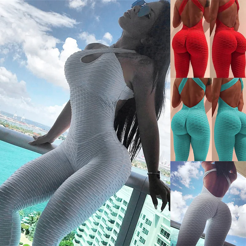 

Sexy Backless Jumpsuit Women Sports Fitness Bodysuit Jacquard Hips Pure 13 Colors Sportswear Bodys Para Mujer One Piece