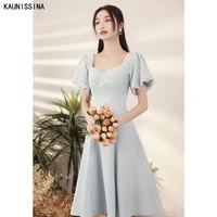 kaunissina short party dresses women square collar short sleeve cocktail dress solid simple a line homecoming gown vestidos