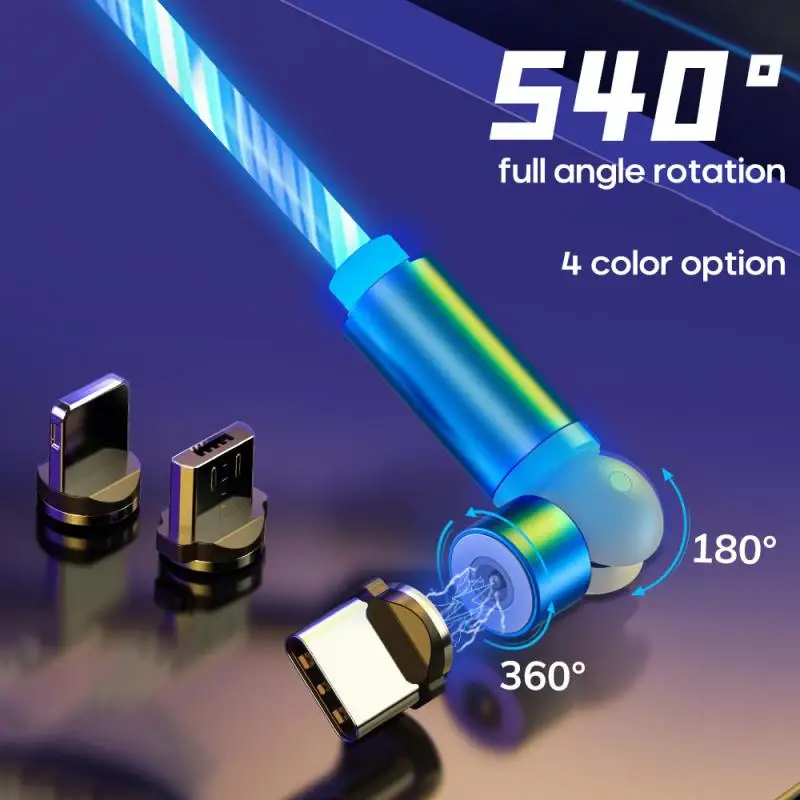 

540 Degree Glow Lighting Fast Charging Magnetic Micro USB Type C Cable Magnetic Wire Charger Data Cord for iPhone Huawei Samsung