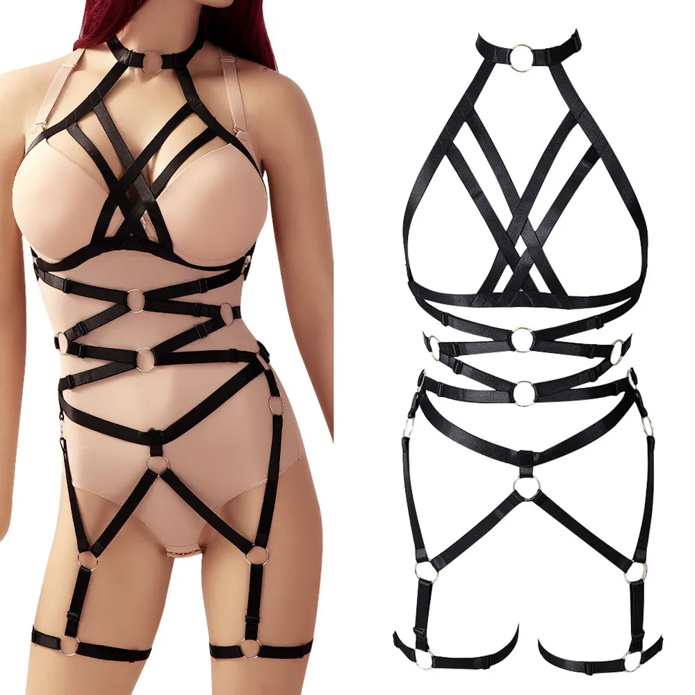 

Wedding Thigh Garter Waist Harness Black Belt Suspender Stockings Sexy Full Body Bondage Gothic Lingerie Festival Clothing