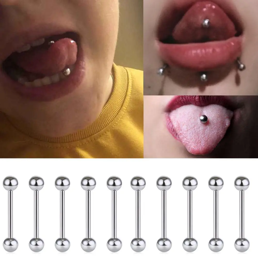 Женское кольцо для пирсинга языка 10 шт./лот из нержавеющей стали 14 г штанга