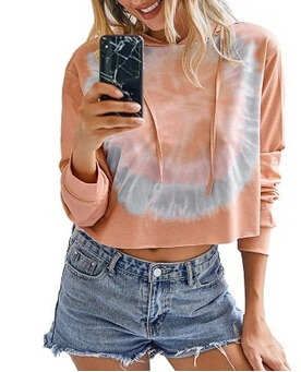

Womens Fashion Long-sleeved Sweater Personality Tie-dye Loose Round Neck Hooded Sweatshirt