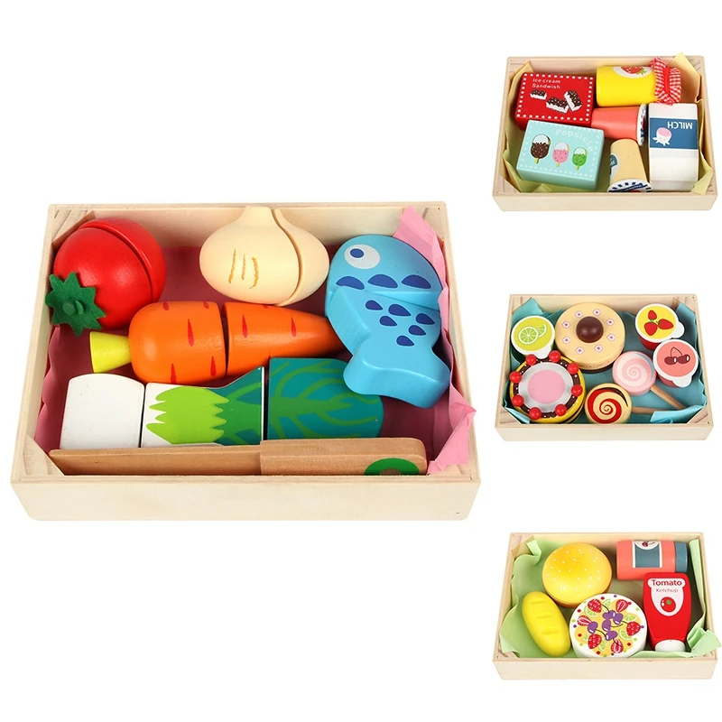 

Wooden Simulation Food Kitchen Combination Cutting Toy Set Kids Play