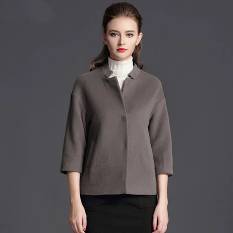 

Женское твидовое пальто с карманами, на пуговицах, с воротником-стойкой