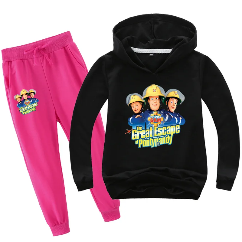 New Fireman Sam Cartoon Children Tracksuit Kids Clothing Sets Baby Girls Fashion Sports Suits Hoodies Sweatshirts+Pants 2 Pcs