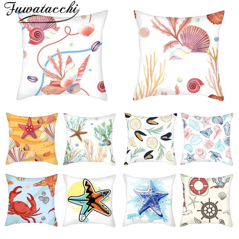 Fuwatacchi океанские животные льняные Чехлы для подушек Морская звезда Мультяшные
