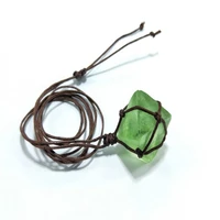 natural emerald crystal pendant healing dt gemstone wand reiki green fluorite wrap braid necklace yoga macrame for men women