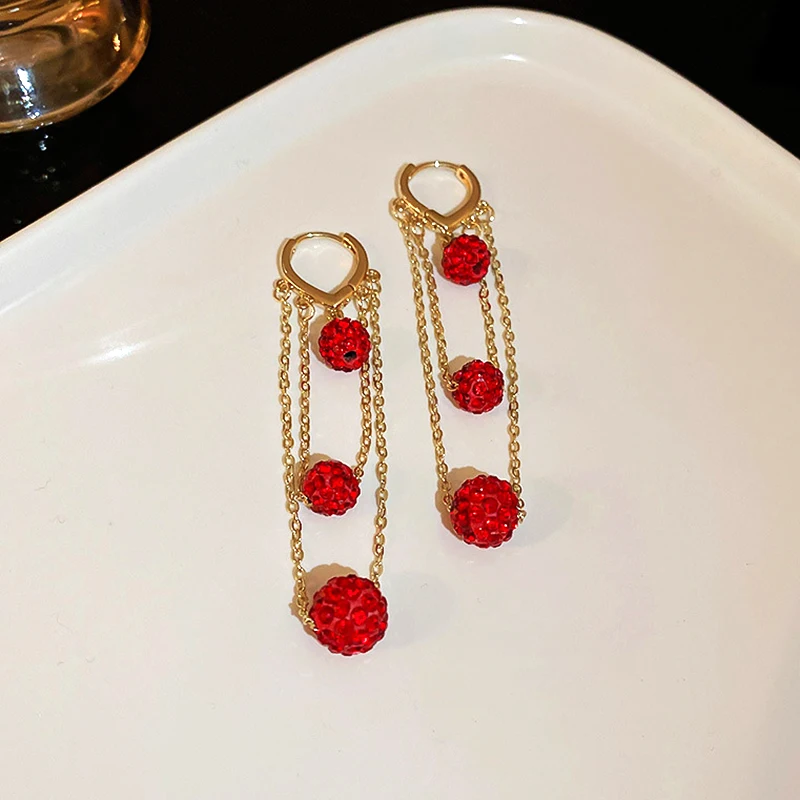 

New Trendy Red Honeycomb Ball Drop Earrings for Women Girl Buckle Type Jewelry Anniversary Weddings Birthday Party Fine Gift