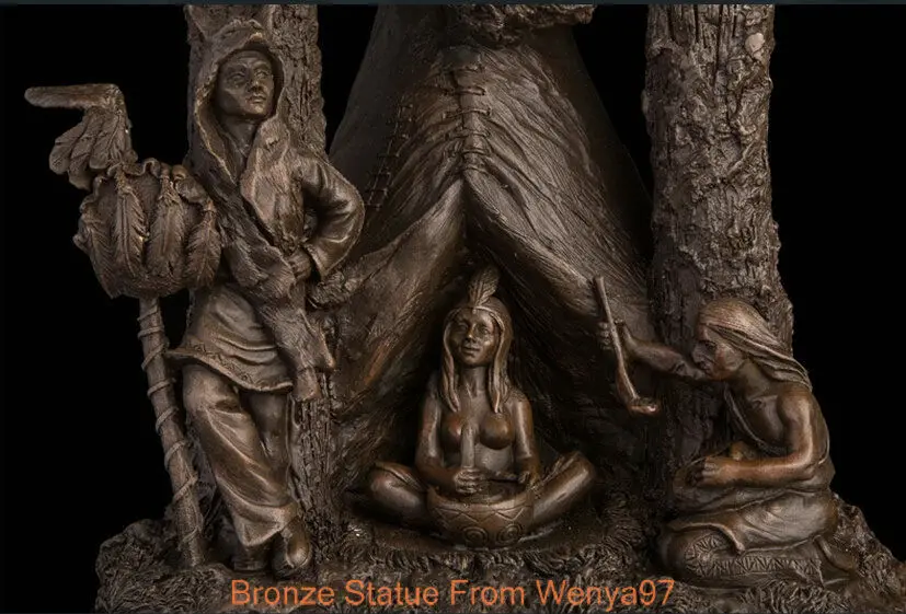 Арт Деко скульптура Африканское родное племя семейная сцена жизни Бронзовая