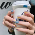 GAM-BELLE 24 шт. желтый фиолетовый градиент поддельные ногти квадратный освежающий синий пресс на ногти Декор