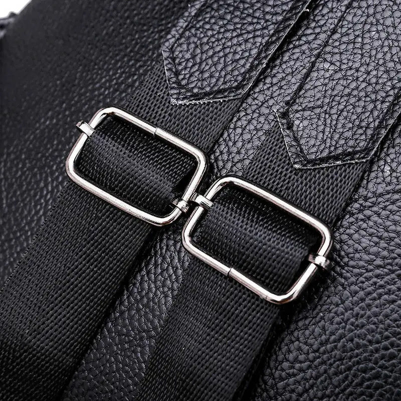 

Women's Black big Backpack Metal ring crocodile pattern Travel Rucksack School Bag PU Leather Shoulder Bags for girl
