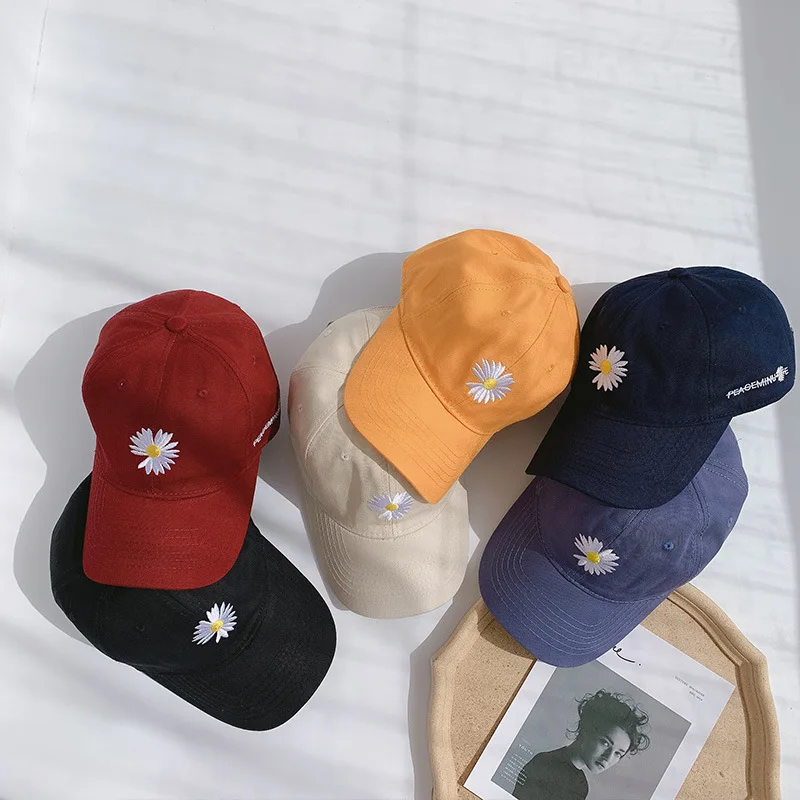 Кепки женский ins/Новый Чистый Красный Дейзи бейсболка все матч с нашивкой в виде